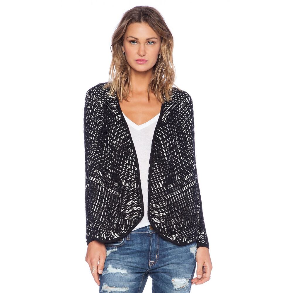 Velvet Graham Spencer Siani Jacquard Knit Cotton Jacket Black White Women Small
